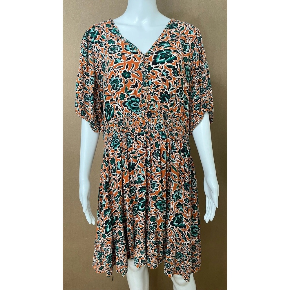 Fat Face Lottie Sketched Women's Dress Mini Fit & Flare V-Neck 12 Orange Floral